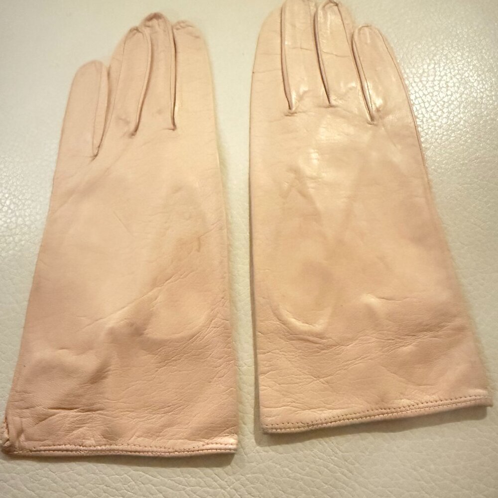 GENUINE LIGHT PINK LEATHER GLOVES S